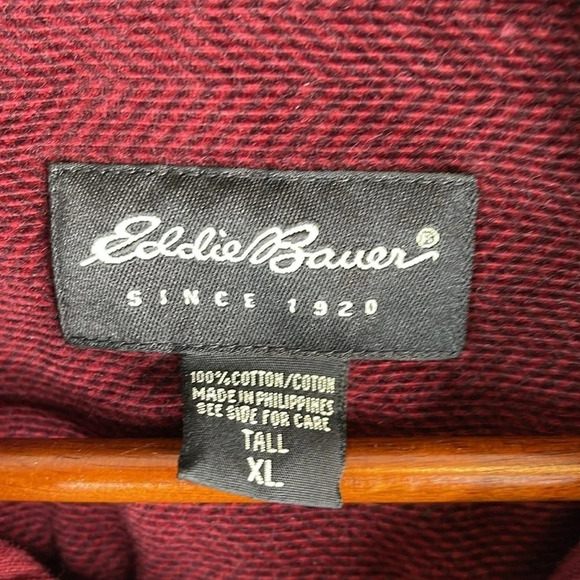 EDDIE BAUER Mens Burgundy Corduroy Herringbone Button Down Shirt Size XL Tall - Picture 10 of 13
